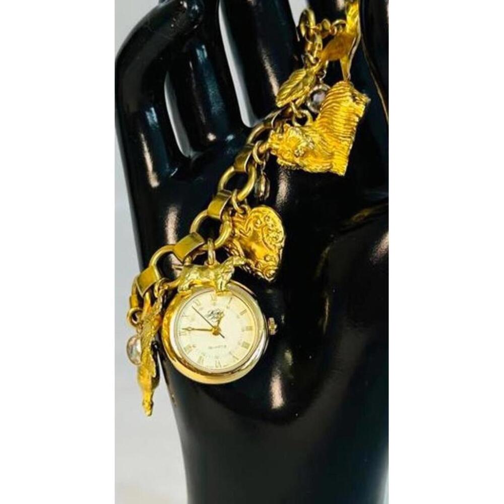 Vintage 90's Kirk’s Folly Gold tone Charm Bracelet Watch w Whimsical Motif